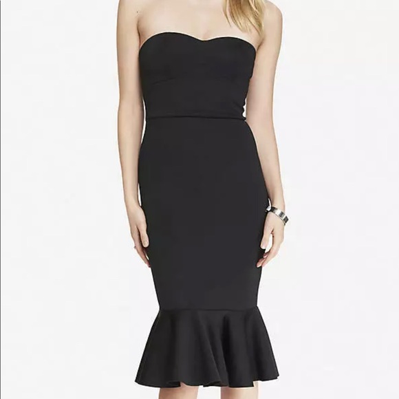 BN EXPRESS BLACK STRAPLESS SCUBA FLOUNCE DRESS SZ4 - Picture 1 of 8